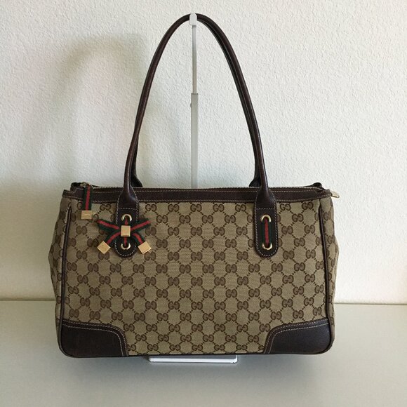 GUCCI - Authentic PRINCY Brown Canvas & Leather Medium Tote Bag - Picture 1 of 16